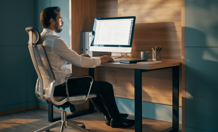 gestes et postures homme ingénieur assit à son bureau de travail dans un bureau d'études